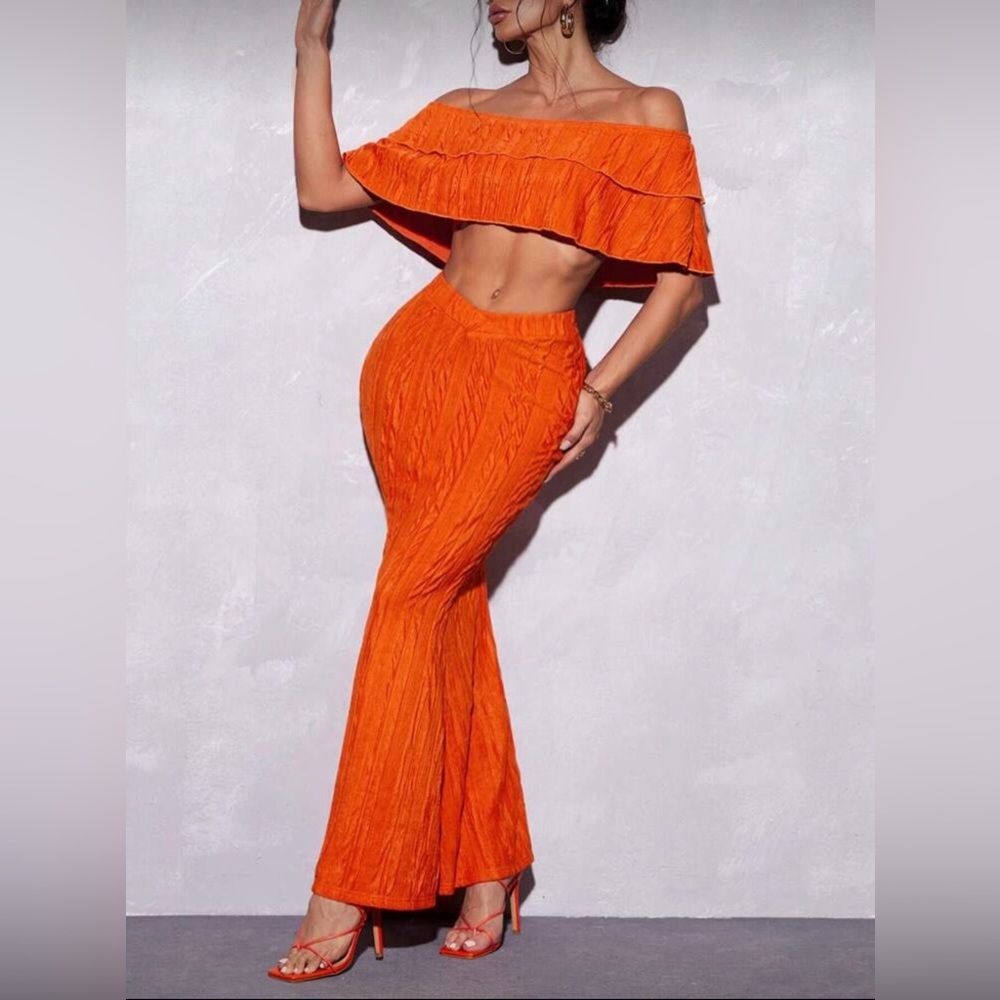 Elegant Orange Women's Top & Skirt Set